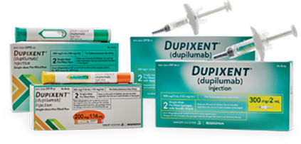 'Dupixent® (dupilumab) 200mg or 300mg pre-filled pen and syringe packaging